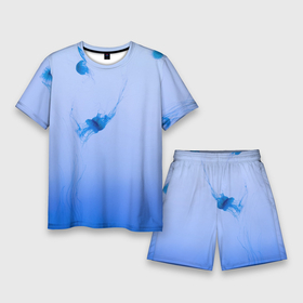 Мужской костюм с шортами 3D с принтом МЕДУЗЫ | ГРАДИЕНТ в Петрозаводске,  |  | gradient | абстракция | амбре | вода | голубая | голубое | градиент | градиент и ничего лишнего | градиенты | медуза | море | на каждый день | океан | синее | синий | синяя | текстура