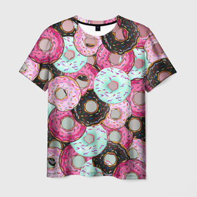 Мужская футболка 3D с принтом Пончик в Кировске, 100% полиэфир | прямой крой, круглый вырез горловины, длина до линии бедер | пончик | пончики | пончики с глазурью | разноцветная глазурь | яркая посыпка