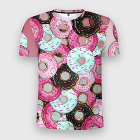 Мужская футболка 3D спортивная с принтом Пончик в Санкт-Петербурге, 100% полиэстер с улучшенными характеристиками | приталенный силуэт, круглая горловина, широкие плечи, сужается к линии бедра | пончик | пончики | пончики с глазурью | разноцветная глазурь | яркая посыпка