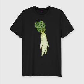 Мужская футболка хлопок Slim с принтом Милая редька в Новосибирске, 92% хлопок, 8% лайкра | приталенный силуэт, круглый вырез ворота, длина до линии бедра, короткий рукав | арт | зелень | мило | милота | овощ | овощи | редька | рисунок | свежие овощи | свежий овощ | свежий продукт