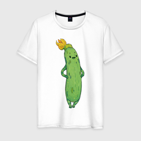 Мужская футболка хлопок с принтом Довольный кабачок в Санкт-Петербурге, 100% хлопок | прямой крой, круглый вырез горловины, длина до линии бедер, слегка спущенное плечо. | арт | жёлтый цветочек | зелёный | зелёный кабачок | кабачок | мило | милота | овощ | овощи | рисунок | свежие овощи | свежий овощ | свежий продукт | цветок. жёлтый цветок. цветочек