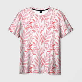 Мужская футболка 3D с принтом Пастельные растения в Екатеринбурге, 100% полиэфир | прямой крой, круглый вырез горловины, длина до линии бедер | живопись | краски | листья | паттерн | цветы