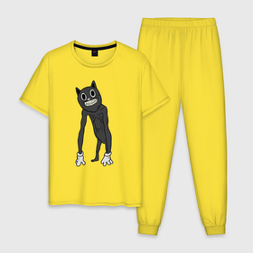 Мужская пижама хлопок с принтом Cartoon Cat / Мультяшный кот в Екатеринбурге, 100% хлопок | брюки и футболка прямого кроя, без карманов, на брюках мягкая резинка на поясе и по низу штанин
 | angry cat | cartoon cat | cat | crazy | horror | kitty | monster | siren head | sirenhead | безумный | злой кот | картун кет | картун кэт | котик | кошак | монстр | мультяшный кот | сирен хеад | сиреноголовый | улыбка | хоррор