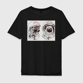 Мужская футболка хлопок Oversize с принтом Собаки - космонавты , 100% хлопок | свободный крой, круглый ворот, “спинка” длиннее передней части | в тренде. | космос | собаки | собаки на белом фоне | ссср