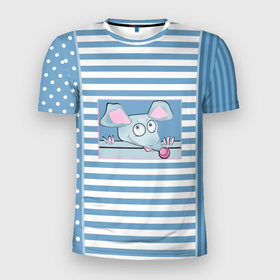Мужская футболка 3D спортивная с принтом Веселая Мышь в Новосибирске, 100% полиэстер с улучшенными характеристиками | приталенный силуэт, круглая горловина, широкие плечи, сужается к линии бедра | в горошек | веселый | детский | забавный | комбинированный | крыса | лоскуты | мышь | полосатый узор | полосы | синий
