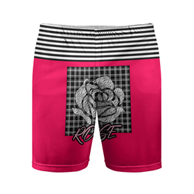 Мужские шорты спортивные с принтом Аппликация роза на клетчатом в Кировске,  |  | Тематика изображения на принте: аппликация | детский | комбинированный | полосатый | пэчворк | роза | розовый | цветочный узор | черный и малиновый | яркий малиновый