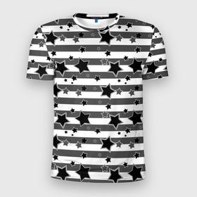 Мужская футболка 3D спортивная с принтом Черно-белый полосатый узор  в Санкт-Петербурге, 100% полиэстер с улучшенными характеристиками | приталенный силуэт, круглая горловина, широкие плечи, сужается к линии бедра | звезды | молодежный | мужской | популярный | серый | современный | черный и белый
