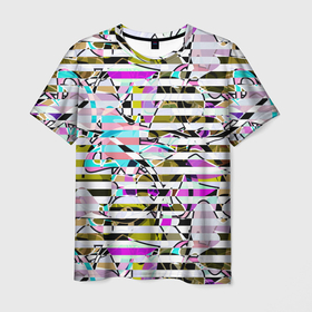 Мужская футболка 3D с принтом Полосатый абстрактный узор  в Курске, 100% полиэфир | прямой крой, круглый вырез горловины, длина до линии бедер | горизонтальные полосы | летний дизайн | модный | молодежный | мужской | полосы | разноцветные полосы