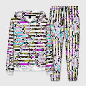 Мужской костюм 3D с принтом Полосатый абстрактный узор  в Новосибирске, 100% полиэстер | Манжеты и пояс оформлены тканевой резинкой, двухслойный капюшон со шнурком для регулировки, карманы спереди | Тематика изображения на принте: горизонтальные полосы | летний дизайн | модный | молодежный | мужской | полосы | разноцветные полосы