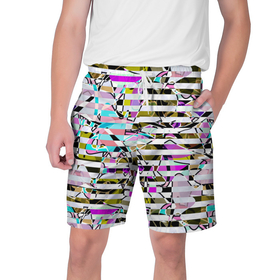 Мужские шорты 3D с принтом Полосатый абстрактный узор  ,  полиэстер 100% | прямой крой, два кармана без застежек по бокам. Мягкая трикотажная резинка на поясе, внутри которой широкие завязки. Длина чуть выше колен | горизонтальные полосы | летний дизайн | модный | молодежный | мужской | полосы | разноцветные полосы