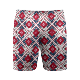 Мужские шорты спортивные с принтом Красно-синий плед -клетка в Белгороде,  |  | абстрактный | геометрический | красный | плед | пэчворк | синий | современный | этнический