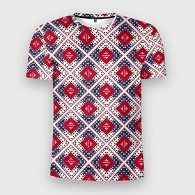 Мужская футболка 3D спортивная с принтом Красно-синий плед -клетка в Новосибирске, 100% полиэстер с улучшенными характеристиками | приталенный силуэт, круглая горловина, широкие плечи, сужается к линии бедра | абстрактный | геометрический | красный | плед | пэчворк | синий | современный | этнический