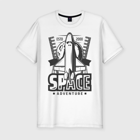 Мужская футболка хлопок Slim с принтом Космический корабль в Курске, 92% хлопок, 8% лайкра | приталенный силуэт, круглый вырез ворота, длина до линии бедра, короткий рукав | корабль | космодром | космос | крылья | планета | трафарет