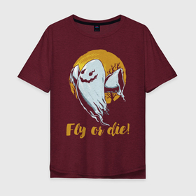 Мужская футболка хлопок Oversize с принтом Fly or die! в Екатеринбурге, 100% хлопок | свободный крой, круглый ворот, “спинка” длиннее передней части | ghost | halloween | holiday | hype | smile | праздник | привидение | призрак | улыбка | хайп | хэллоуин