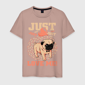 Мужская футболка хлопок с принтом МИЛАХА МОПС в Екатеринбурге, 100% хлопок | прямой крой, круглый вырез горловины, длина до линии бедер, слегка спущенное плечо. | animal | baby | dog | honey | love | домашние | животные | красота | любовь | малыш | милашка | мопс | собаки