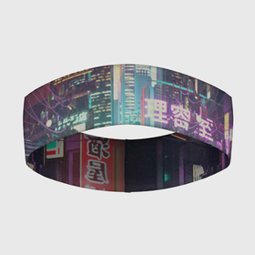 Повязка на голову 3D с принтом Neon Tokyo в Екатеринбурге,  |  | anime | cyber | cyberpunk | japan | japanese | neon | retro | retro wave | road | street | tokyo | wave | аниме | дорога | иероглифы | кибер | киберпанк | неон | неоновый | ночной токио | ночь | ретро | свет | токио | улица | уличный | эстетика
