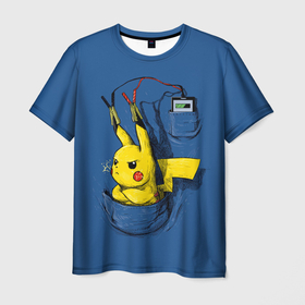 Мужская футболка 3D с принтом Пикачу - зарядка в Белгороде, 100% полиэфир | прямой крой, круглый вырез горловины, длина до линии бедер | anime | pikachu | pokemon | poket monster | poketmon | аниме | анимэ | карманные монстры | пикачу | покемон