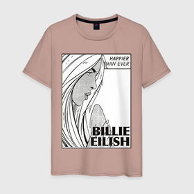 Мужская футболка хлопок с принтом Billie Eilish, Happier Than Ev , 100% хлопок | прямой крой, круглый вырез горловины, длина до линии бедер, слегка спущенное плечо. | be | billie eilish | happier than ever | pop art | билли айлиш | инди поп | музыка