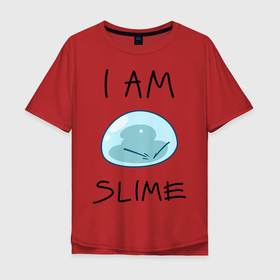 Мужская футболка хлопок Oversize с принтом I AM SLIME в Тюмени, 100% хлопок | свободный крой, круглый ворот, “спинка” длиннее передней части | slime isekai | tensura | that time i got reincarnated as a slime | аниме | манга | о моём перерождении в слизь | римуру темпест | сатору миками | слайм | слизень