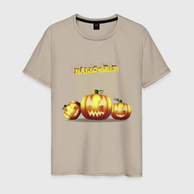 Мужская футболка хлопок с принтом Halloween , 100% хлопок | прямой крой, круглый вырез горловины, длина до линии бедер, слегка спущенное плечо. | Тематика изображения на принте: halloween | злая тыква | праздник | тыква | тыква на хэллоуин | хэллоуин