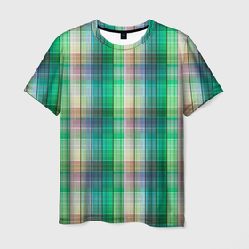 Мужская футболка 3D с принтом Зеленый клетчатый узор  в Екатеринбурге, 100% полиэфир | прямой крой, круглый вырез горловины, длина до линии бедер | в клетку | зеленый | клетка | клетчатый узор | популярный | рубашечный | современный | шотландка