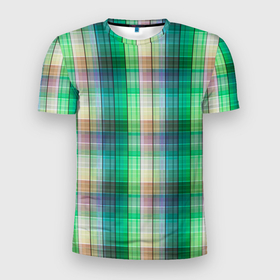 Мужская футболка 3D спортивная с принтом Зеленый клетчатый узор  в Тюмени, 100% полиэстер с улучшенными характеристиками | приталенный силуэт, круглая горловина, широкие плечи, сужается к линии бедра | в клетку | зеленый | клетка | клетчатый узор | популярный | рубашечный | современный | шотландка