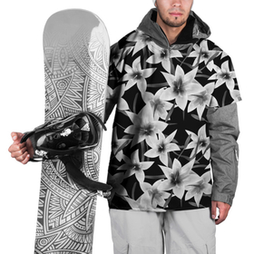 Накидка на куртку 3D с принтом Лилии черно-белые  , 100% полиэстер |  | Тематика изображения на принте: белые лилии | лето | лилии | монохромный | современный | цветочный | цветы | черный и белый