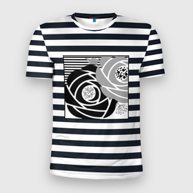 Мужская футболка 3D спортивная с принтом Аппликация розы на полосатом в Новосибирске, 100% полиэстер с улучшенными характеристиками | приталенный силуэт, круглая горловина, широкие плечи, сужается к линии бедра | абстрактные розы | абстрактный узор | абстракция | белый | женский | серый | современный | черно  белый | черные розы