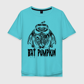 Мужская футболка хлопок Oversize с принтом Bat pumpkin в Екатеринбурге, 100% хлопок | свободный крой, круглый ворот, “спинка” длиннее передней части | bat | halloween | holiday | hype | jaw | muzzle | pumpkin | wings | крылья | летучая мышь | пасть | праздник | хайп | хэллоуин