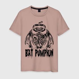 Мужская футболка хлопок с принтом Bat pumpkin , 100% хлопок | прямой крой, круглый вырез горловины, длина до линии бедер, слегка спущенное плечо. | bat | halloween | holiday | hype | jaw | muzzle | pumpkin | wings | крылья | летучая мышь | пасть | праздник | хайп | хэллоуин