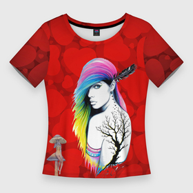 Женская футболка 3D Slim с принтом дух леса в Петрозаводске,  |  | грибок | девушка | дикая природа | лес | свобода