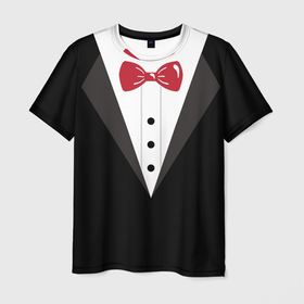 Мужская футболка 3D с принтом Смокинг в Санкт-Петербурге, 100% полиэфир | прямой крой, круглый вырез горловины, длина до линии бедер | бабочка | галстук | джентльмен | костюм | смокинг