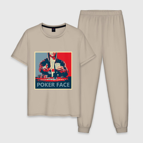 Мужская пижама хлопок с принтом Poker face в Тюмени, 100% хлопок | брюки и футболка прямого кроя, без карманов, на брюках мягкая резинка на поясе и по низу штанин
 | poker | poker face | игры | карты | покер