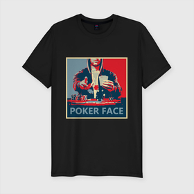 Мужская футболка хлопок Slim с принтом Poker face в Тюмени, 92% хлопок, 8% лайкра | приталенный силуэт, круглый вырез ворота, длина до линии бедра, короткий рукав | Тематика изображения на принте: poker | poker face | игры | карты | покер