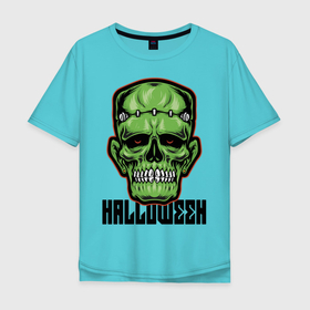 Мужская футболка хлопок Oversize с принтом Zombie в Белгороде, 100% хлопок | свободный крой, круглый ворот, “спинка” длиннее передней части | Тематика изображения на принте: fear | halloween | horror | jaw | muzzle | zombie | зомби | пасть | ужас | хэллоуин