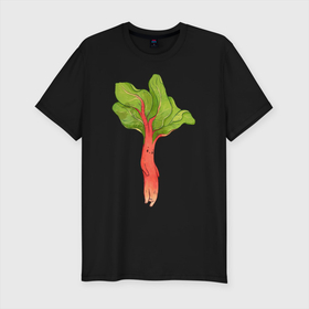 Мужская футболка хлопок Slim с принтом Ревень в Санкт-Петербурге, 92% хлопок, 8% лайкра | приталенный силуэт, круглый вырез ворота, длина до линии бедра, короткий рукав | арт | зелень | красный | мило | милота | овощ | овощи | ревень | рисунок | свежие овощи | свежий овощ | свежий продукт