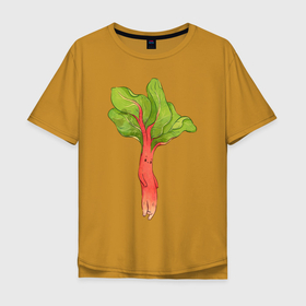 Мужская футболка хлопок Oversize с принтом Ревень в Курске, 100% хлопок | свободный крой, круглый ворот, “спинка” длиннее передней части | Тематика изображения на принте: арт | зелень | красный | мило | милота | овощ | овощи | ревень | рисунок | свежие овощи | свежий овощ | свежий продукт