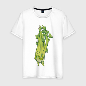 Мужская футболка хлопок с принтом Сельдерей в Петрозаводске, 100% хлопок | прямой крой, круглый вырез горловины, длина до линии бедер, слегка спущенное плечо. | арт | зелень | мило | милота | овощ | овощи | рисунок | свежие овощи | свежий овощ | свежий продукт | сельдерей