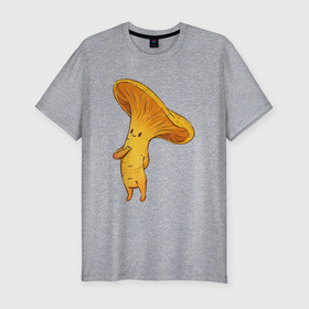 Мужская футболка хлопок Slim с принтом Лисичка , 92% хлопок, 8% лайкра | приталенный силуэт, круглый вырез ворота, длина до линии бедра, короткий рукав | арт | гриб | грибочек | грибы | лисичка | мило | милота | рисунок | рыжий гриб | свежие грибы | свежий гриб | свежий продукт