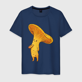 Мужская футболка хлопок с принтом Лисичка в Петрозаводске, 100% хлопок | прямой крой, круглый вырез горловины, длина до линии бедер, слегка спущенное плечо. | арт | гриб | грибочек | грибы | лисичка | мило | милота | рисунок | рыжий гриб | свежие грибы | свежий гриб | свежий продукт