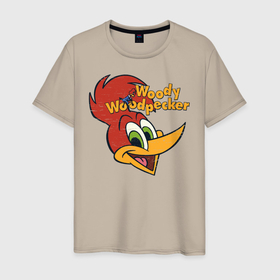 Мужская футболка хлопок с принтом Дятел Вуди потертый логотип в Тюмени, 100% хлопок | прямой крой, круглый вырез горловины, длина до линии бедер, слегка спущенное плечо. | animals | cartoon | character | head | laughter | woody woodpecker | дятел вуди | животные | мультики | персонаж | смех