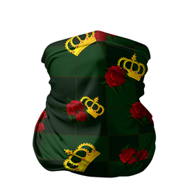 Бандана-труба 3D с принтом Короны и розы в Тюмени, 100% полиэстер, ткань с особыми свойствами — Activecool | плотность 150‒180 г/м2; хорошо тянется, но сохраняет форму | зеленая клетка | золото | квадрат | королева | король | корона | красный | полосы | роза | сетка | узор | цветок | шахматная доска | шахматы