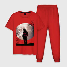 Мужская пижама хлопок с принтом НАСТОЯЩИЙ ВОЛК , 100% хлопок | брюки и футболка прямого кроя, без карманов, на брюках мягкая резинка на поясе и по низу штанин
 | волк | жизнь | луна | мужчина | пафос | философия | цитата