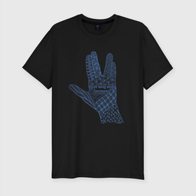 Мужская футболка хлопок Slim с принтом Вулканский салют в Курске, 92% хлопок, 8% лайкра | приталенный силуэт, круглый вырез ворота, длина до линии бедра, короткий рукав | геометрия | графика | жесты | надписи | синий
