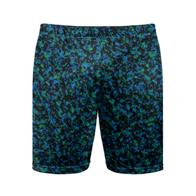 Мужские шорты спортивные с принтом Абстрактный зелено-синий узор  ,  |  | Тематика изображения на принте: абстрактный | вкрапления | зеленый | молодежный | мраморный | синий | современный | черный и синий