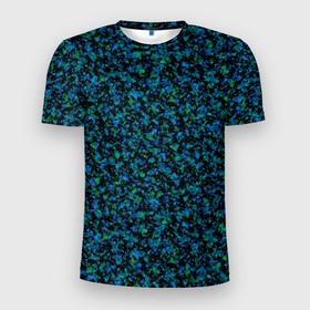 Мужская футболка 3D спортивная с принтом Абстрактный зелено-синий узор  в Кировске, 100% полиэстер с улучшенными характеристиками | приталенный силуэт, круглая горловина, широкие плечи, сужается к линии бедра | абстрактный | вкрапления | зеленый | молодежный | мраморный | синий | современный | черный и синий