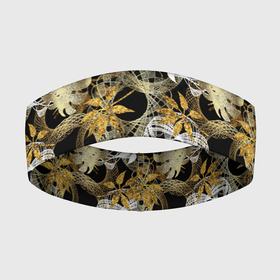 Повязка на голову 3D с принтом Листва, кружева и золото в Тюмени,  |  | золотистый | золото | золотой | круги | кружева | кружево | кружки | листва | листочки | листы | листья | осенний | осень | узоры