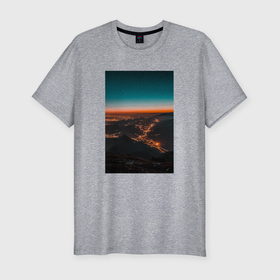 Мужская футболка хлопок Slim с принтом Звездное Небо в Тюмени, 92% хлопок, 8% лайкра | приталенный силуэт, круглый вырез ворота, длина до линии бедра, короткий рукав | горы | дороги | закат | звездное небо | звезды | небо