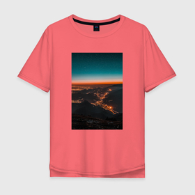 Мужская футболка хлопок Oversize с принтом Звездное Небо в Петрозаводске, 100% хлопок | свободный крой, круглый ворот, “спинка” длиннее передней части | горы | дороги | закат | звездное небо | звезды | небо
