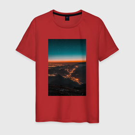 Мужская футболка хлопок с принтом Звездное Небо в Белгороде, 100% хлопок | прямой крой, круглый вырез горловины, длина до линии бедер, слегка спущенное плечо. | горы | дороги | закат | звездное небо | звезды | небо